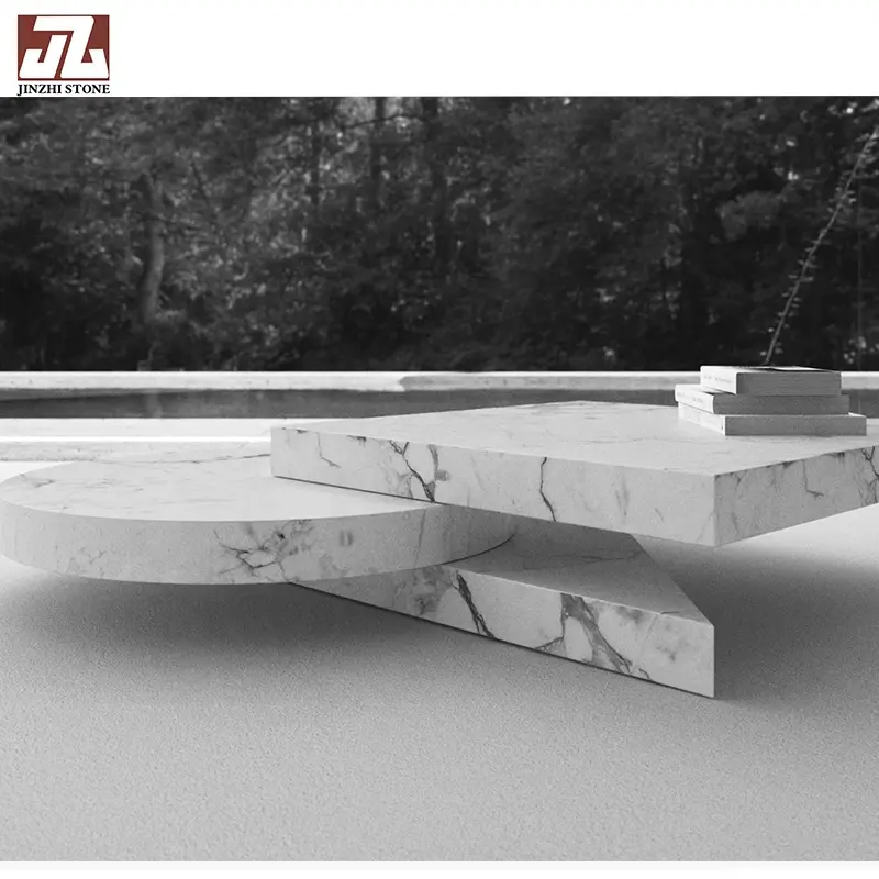 Moderne klassische Calacatta weißer Marmor Tisch handgefertigt Travertin Freizeittisch Wohnzimmer Garten Zuhause Hotel große Platte Stein