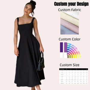 <span class=keywords><strong>Robe</strong></span> plissée noire mi-longue sans manches à col carré <span class=keywords><strong>style</strong></span> <span class=keywords><strong>corset</strong></span> pour femme - Fabrication sur mesure - Product Image 1