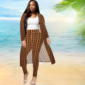 Pantalones ajustados con estampado de leopardo para mujer, conjuntos de dos piezas, abrigo largo a la moda - Product Image 2