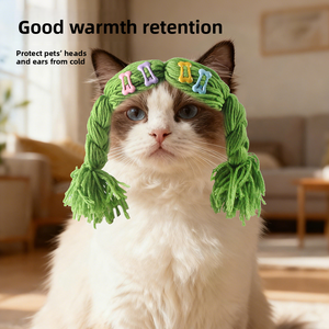 قبعة شعر مستعار للحيوانات الأليفة، للقطط والكلاب، زي تنكري مضحك قابل للتعديل وذو تهوية جيدة، مصنوعة من الصوف المحبوك بنقشة حيوانات، مناسبة لجميع الفصول، إكسسوار لطيف للتصوير - Product Image 2