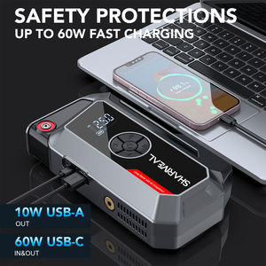 Démarreur de voiture portable 12V avec batterie de 8000 mAh, booster de batterie, pompe à air et compresseur d'air - Product Image 6