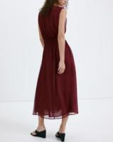 OEM ODM Robe longue bordeaux pour femmes, robe élégante sans manches en mousseline de soie, fabricant de mode sur mesure