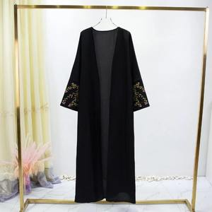 Abito Maxi <span class=keywords><strong>Abaya</strong></span> a Maniche Lunghe Ampio Aperto sul Davanti con Ricamo Abbigliamento Islamico da <span class=keywords><strong>Donna</strong></span> Jilbab Robe Dubai Caftano Musulmano - Product Image 2