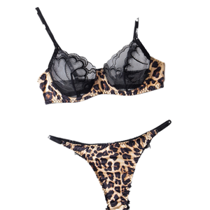 Ensemble de lingerie deux pièces respirant en dentelle léopard grande taille SMOOTH pour femme, soutien-gorge push-up et string, tenue de nuit sexy pour l'été - Product Image 1