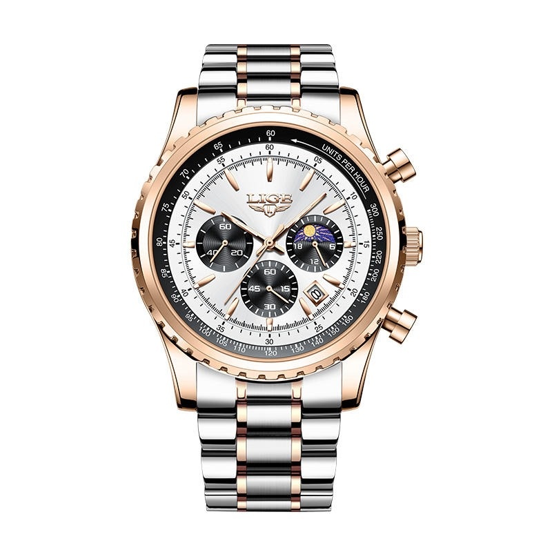 Caja de oro rosa Esfera blanca Banda de acero de dos tonos