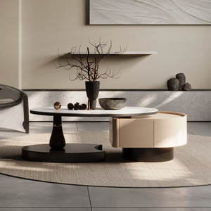 Modern Marble Coffee Table <b>Set</b> Beige Irregular Shape Designer Living Room Furniture - Product Image 3