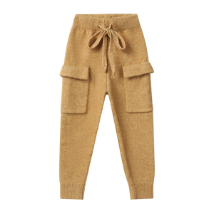 Lovely Simple Plain Knit Elastic Cuff Kids Pants With Hidden Pocket For Girls Casual Shopping Travel Wear - Product Image 1