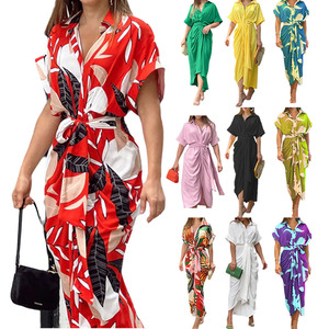 Vestido Camisero de Moda con Cintura Alta, Media Manga, Dobladillo Irregular, Holgado, Informal, Estampado, Elegante, para Mujer, Verano - Product Image 6
