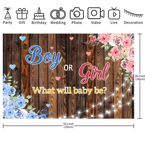 Sfondo Fotografico Marrone per Rivelazione del Sesso del Bambino, Maschio o Femmina, Baby Shower, Sfondo Stampato con Fiori Rosa e Blu, Cosa Sarà il Sesso del Bambino? - Product Image 5
