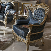 Fauteuil de salon en tissu, Design classique italien 100% sculpté à la main, finition Antique, tissu à motifs personnalisé