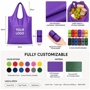 Bolsas de compras plegables de nailon reutilizables con logotipo personalizado de fábrica de Vietnam, diseño de patrón de letras respetuoso con el medio ambiente - Product Image 2