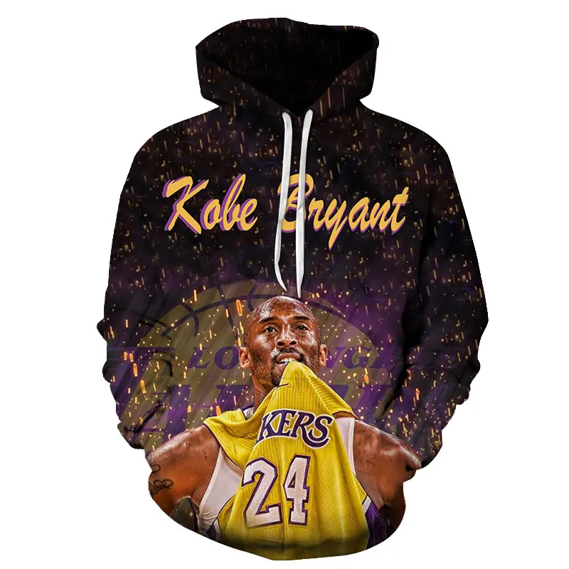 Superstar Basket No 24 Bryant Hoodie Pria Bertema No 8, Hoodie Olahraga Sweater Hoodie