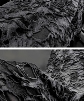 Unregelmäßiger Schwarzer Distressed-Stretch-Strickstoff mit Löchern 3D-Strukturierter Jersey-Stoff für Avantgarde-Designerkleider
