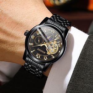 Black Mechanical <b>Watch</b> <b>Men's</b> Casual Business Tourbillon Hollow Automatic <b>Waterproof</b> Multifunctional Fashion Steel Strap <b>Watch</b> - Product Image 3