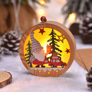 Wooden Christmas <b>Hanging</b> Ornaments Led Lighted Round <b>Star</b> Shape Santa Snowman Decorations For Christmas Tree - Product Image 3