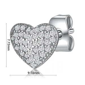 Classic Heart Stud Earrings Top Fashion Brass Jewelry with Rhodium Plating Elegant Beautiful Copper Zircon Rounded Shape Parties