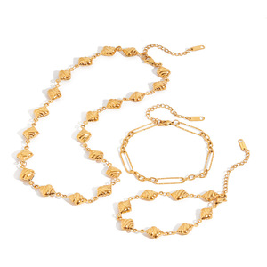 Conjunto de collar de acero inoxidable con diseño geométrico de pan para mujer, regalo de joyería, accesorio de moda - Product Image 1