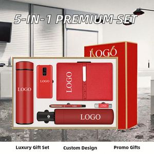 Custom Logo 5 in 1 A5 Notebook <b>Pen</b> USB Drive Umbrella <b>Water</b> Bottle Corporate Business Gift Box Set - Product Image 2