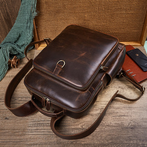 Genuine Leather <b>Backpack</b> For Men 20-35L <b>Large</b> Capacity Wear Resistant Solid Color Detachable Strap Business Travel Laptop Use - Product Image 2