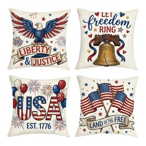 Independence Day Pillowcase <b>Set</b> <b>Square</b> Washable American Style Decorative Throw Pillows For Living Room Holiday Decoration - Product Image 4