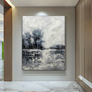 100% toile de <span class=keywords><strong>paysage</strong></span> moderne de haute qualité peinte à la main en <span class=keywords><strong>noir</strong></span> <span class=keywords><strong>et</strong></span> <span class=keywords><strong>blanc</strong></span> pour la décoration de la maison - Product Image 3