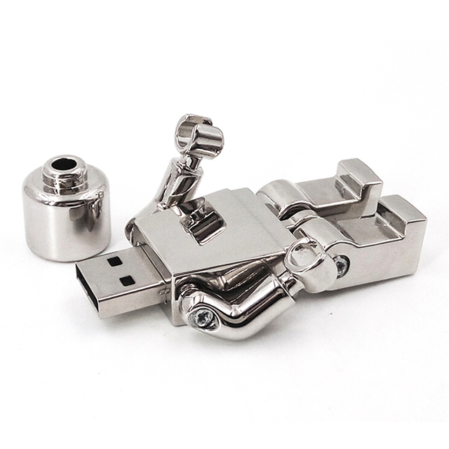Promotional Gift New Small Silvery Metal Robot USB 2.0/3.0 Flash Drive CE Certified 1-Year Warranty