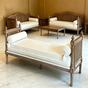 Wholesale French Vintage Solid Wood <strong>Rattan</strong> <strong>Sofa</strong> Set, American Simple Couch Custom for Small Living Room Showroom Villa - Product Image 3