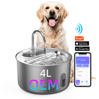 Fontaine à eau pour chien OEM 4L avec fenêtre visible et intelligente Distributeur automatique de fontaine à eau pour animaux de compagnie Tuya App Wifi en acier inoxydable pour chats
