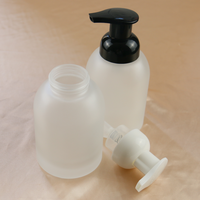 Bouteille en verre givré à large ouverture de 250 ml et 375 ml pour savon liquide et crème de soin avec pompe mousseuse et manchon en silicone