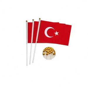 Custom Logo 14*21cm Turkey Flag Promotional Polyester Banners Unbreakable Pole Hand Waving Country Flag Competitive Automotive - Product Image 6