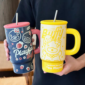 Gobelet en céramique Zuo Mu Playful Buffalo avec couvercle et paille, grande capacité, isotherme pour boissons chaudes et froides, cadeau de fête - Product Image 1