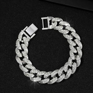 Factory Wholesale Bling Rhinestone and Iced Out Hip Hop 16MM Cuban Chain <b>Bracelet</b> Necklace Men's Jewelry <b>Set</b> - Product Image 4
