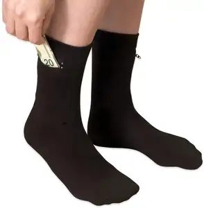 Мужские черные классические короткие носки со скрытым карманом на молнии