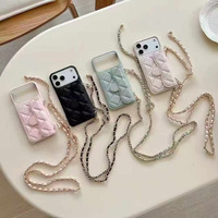 ZL005 Étui de téléphone en cuir de luxe avec porte-monnaie et chaîne, très populaire, pour iPhone 17 Pro Max 16 Plus, sac de téléphone multifonctionnel