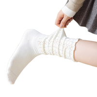 Chaussettes ras du cou pour femme en dentelle florale, tricotées, ajourées, à volants, respirantes, séchage rapide, décontractées pour le quotidien, hiver