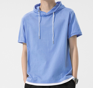Nuova t-shirt da <span class=keywords><strong>uomo</strong></span> estiva a <span class=keywords><strong>maniche</strong></span> <span class=keywords><strong>corte</strong></span>, <span class=keywords><strong>felpa</strong></span> a mezza manica Casual in puro cotone con cappuccio da <span class=keywords><strong>uomo</strong></span> - Product Image 4