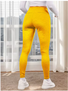 Pantalon évasé long pour femme, taille haute élastique, imprimé animal, respirant, infroissable, sans couture, jaune, en polyamide - Product Image 5