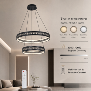 Lustre moderne en fer rond à LED, dimmable, télécommande tricolore, pour salle à manger, salon, décoration intérieure - Product Image 3