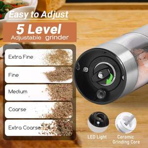 Ensemble moulin à sel et à poivre électrique rechargeable en acier inoxydable, capacité maximale 190 ml, compatible lave-vaisselle, avec poignée, modèle 2026 - Product Image 5