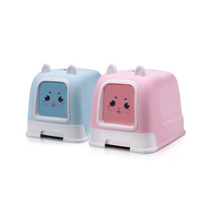 Bac à litière pour chat entièrement fermé, super spacieux, avec couvercle, rose et bleu, en plastique - Product Image 4