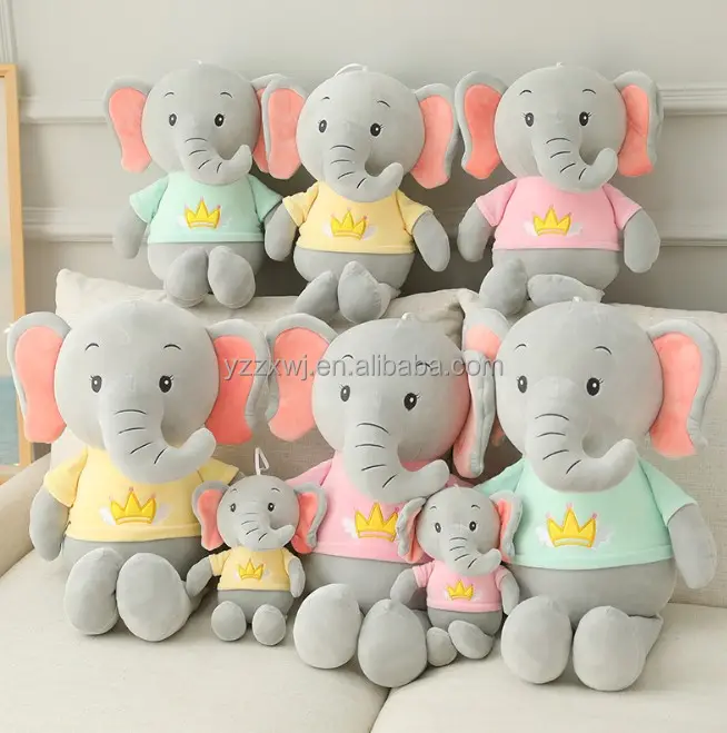 stock soft animals baby plush green yellow pink t-shirt elephant toy wholesale/cute Pink Plush And Stuffed Elephant Toys