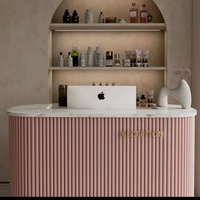 YS-0879 Bureau de réception carré commercial moderne en bois blanc de luxe personnalisable, écologique, réglable en hauteur et durable