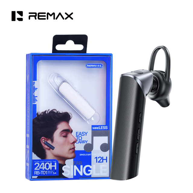 Remax Handsfree Bluetooth Earpiece 12 Hrs Talk Time Noise Cancelling Ultralight Single Ear Wireless Headset for Driving Running