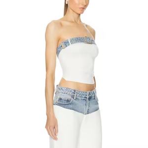 Nuevo Conjunto de Mezclilla para Mujer: Top Corto sin Tirantes con Escote Sexy y Jeans de Pierna Ancha de Talle Alto con Lavado Ácido - Product Image 3