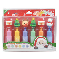 Ensemble de 6 stylos surligneurs de Noël en forme de Père Noël, sapin, renne et bonhomme de neige, mignons, pour enfants, cadeau de fête de Noël