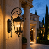 Lampe murale LED extérieure en acier inoxydable de grande taille, style rétro noir, pour jardin, cour, couloir, villa, étanche, E14, 3 niveaux de luminosité