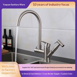 Robinet de <span class=keywords><strong>cuisine</strong></span> chaud/froid Kaiping en acier inoxydable 304, finition brossée, avec douchette rotative à 360 degrés et cartouche céramique - Product Image 3