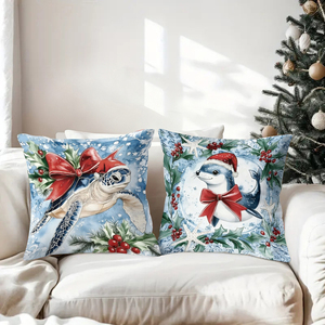 Bantal hiasan Natal berbentuk makhluk laut dengan pita merah dan hiasan holly untuk dekorasi liburan yang meriah - Product Image 3