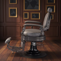 Fauteuil de barbier vintage en cuir gris, style classique antique, robuste, pivotant, de luxe, rétro, avec fonction inclinable