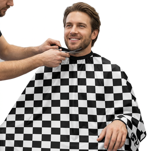 Bata de peluquería a cuadros en blanco y negro para barberos - Capa de barbero profesional a cuadros - Product Image 3